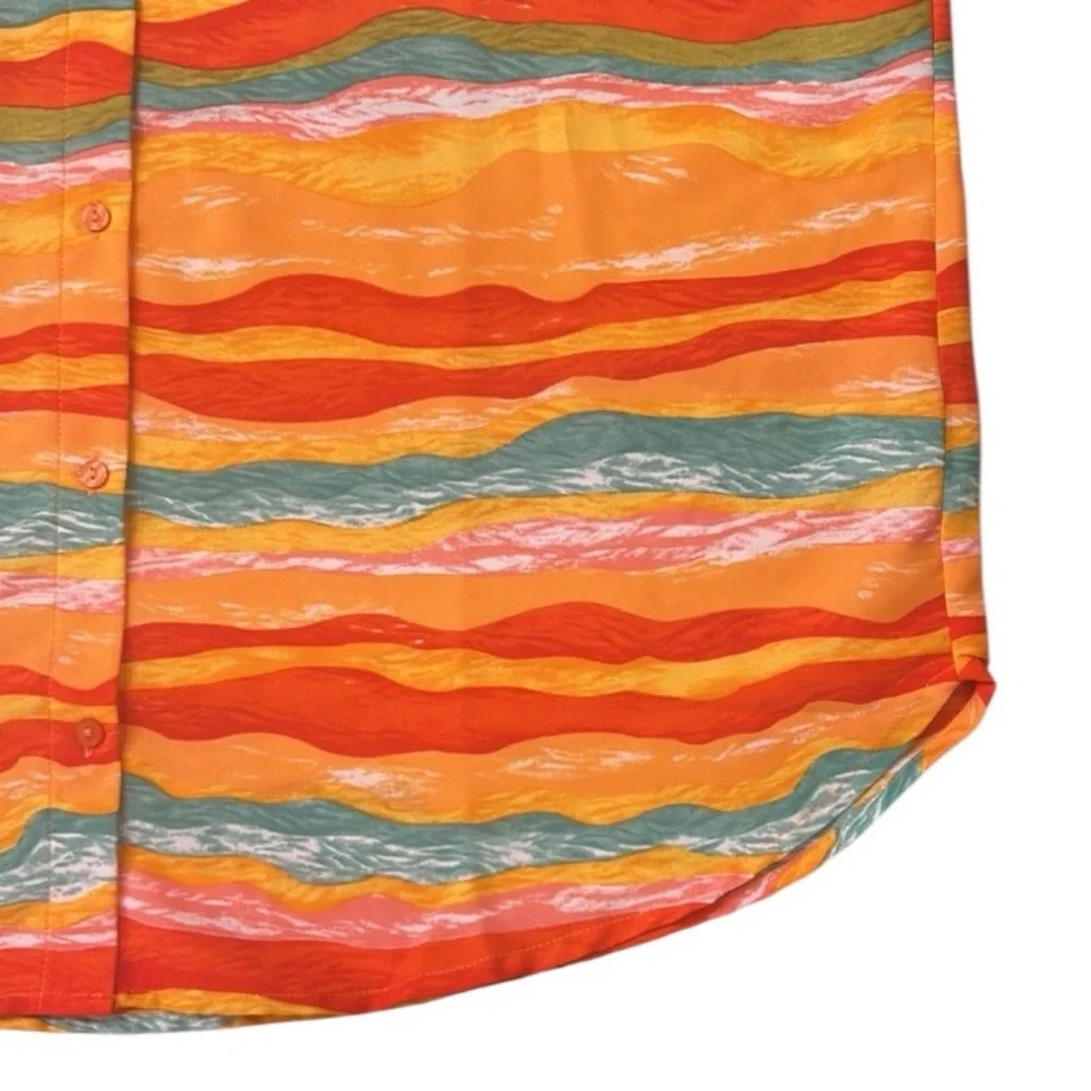 Entro Multicolor Loose Fit Button Up Short Sleeve Top Women’s Size Large - Picture 6 of 10